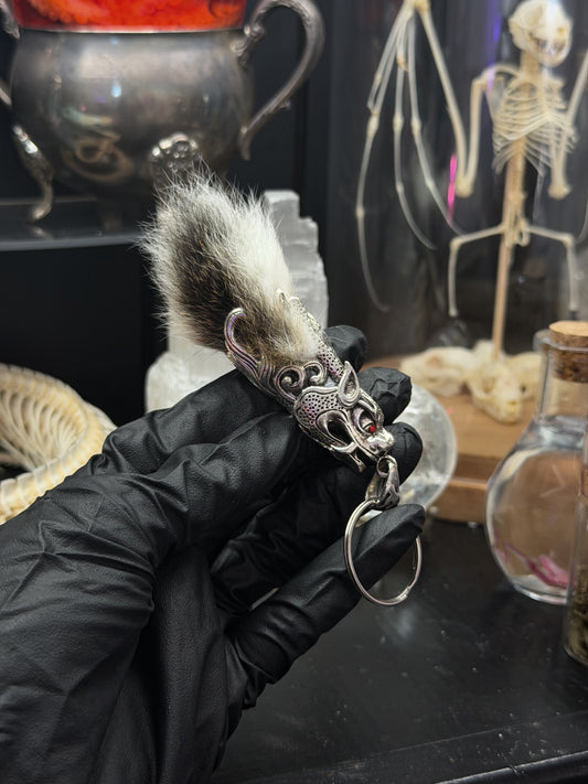 Lepidora Entomology rabbit tail keychain featuring a soft, realistic plush rabbit tail with keyring attachment.