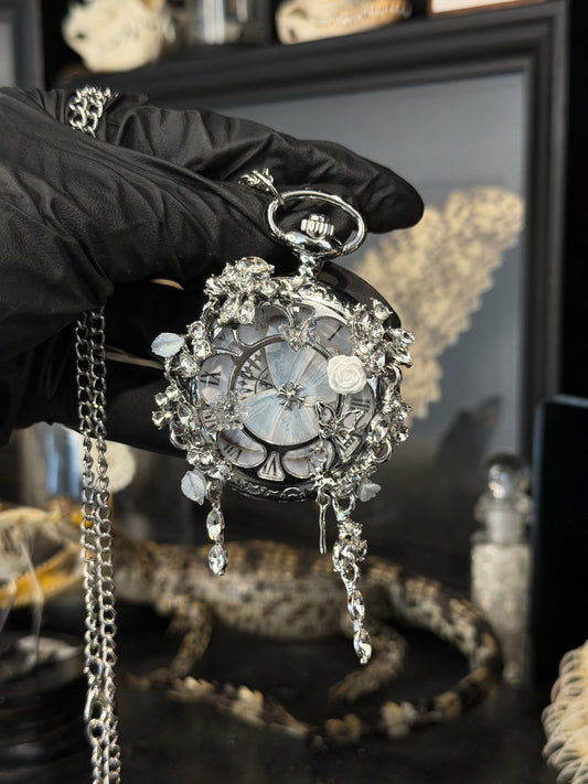 White Butterfly Pocket Watch